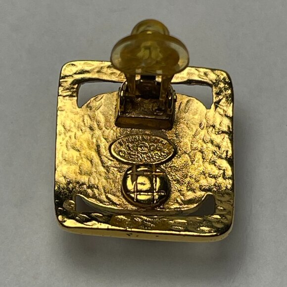Chanel Vintage 24K Gold Plated and Silver Square Bead Clip-On Earrings- Preowned - Picture 8 of 12